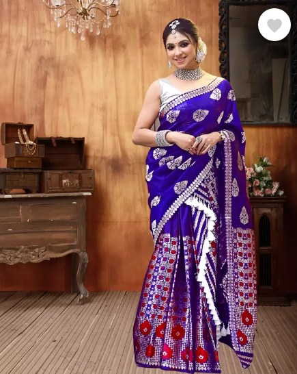 Self Design Mekhela Chador Silk Blend Saree  (Blue)