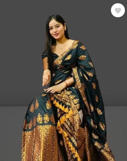 Woven Mekhela Chador Pure Silk Saree  (Dark Green)