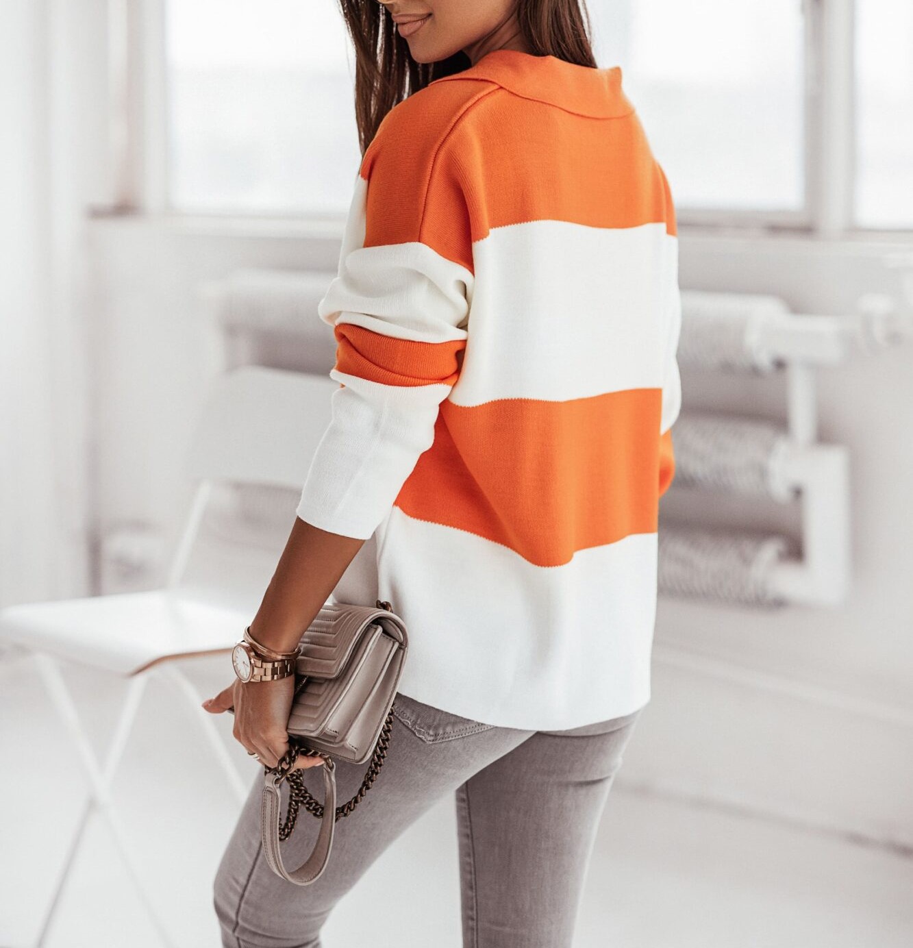 Moteriškas dryžuotas megztukas Macelle oranžinė