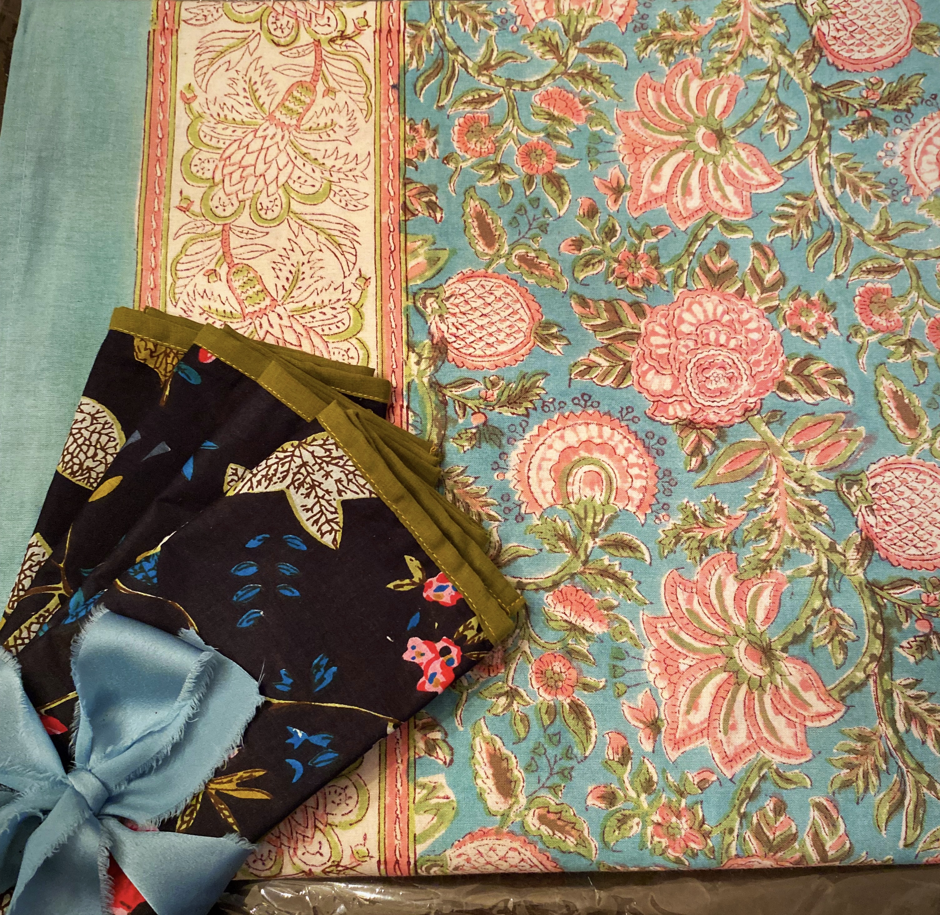 Pink & Mint Garden Block Print Tablecloth