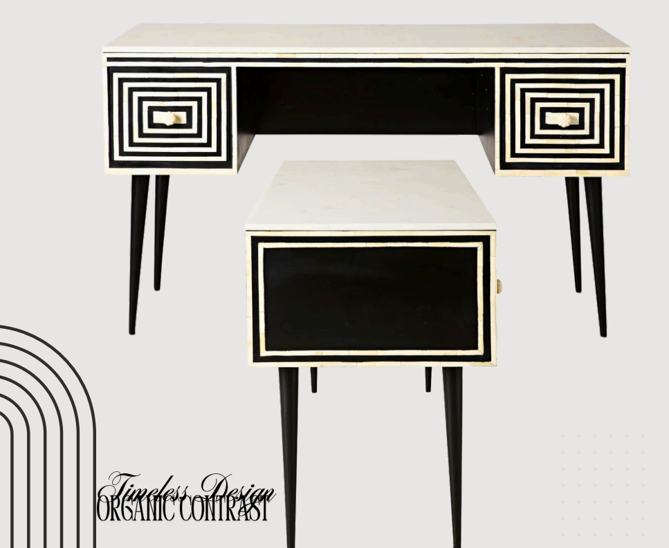 Artisan-Crafted Bone & Black Resin Desk
