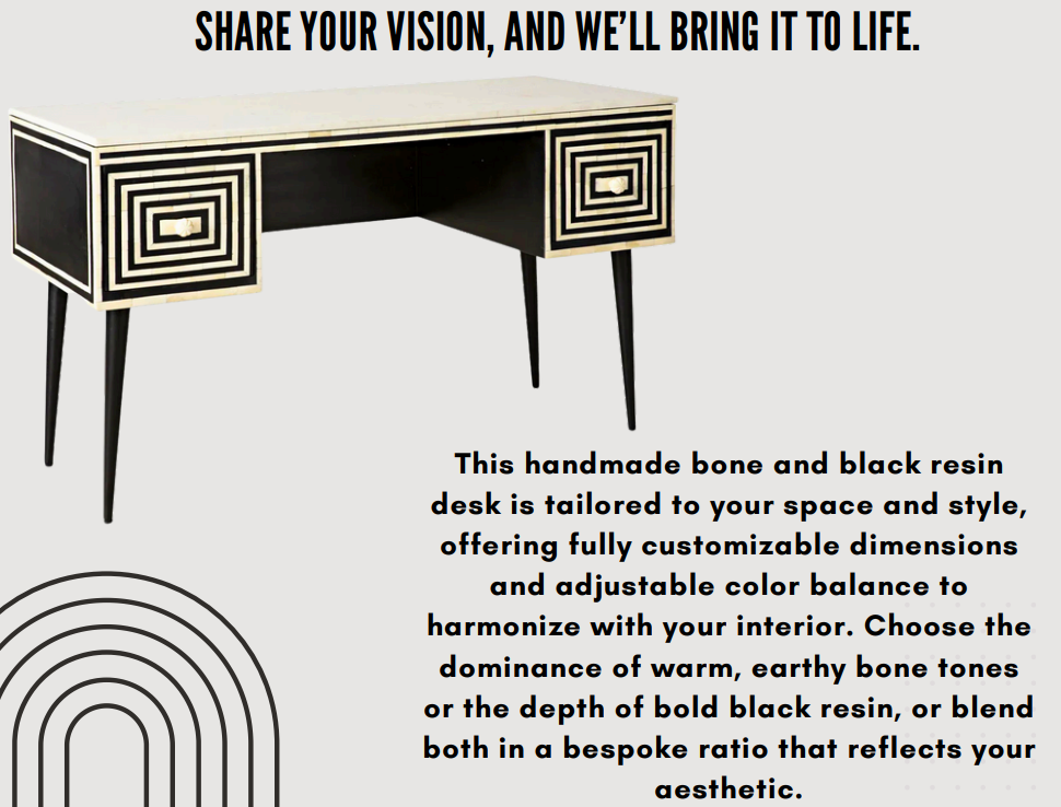 Artisan-Crafted Bone & Black Resin Desk