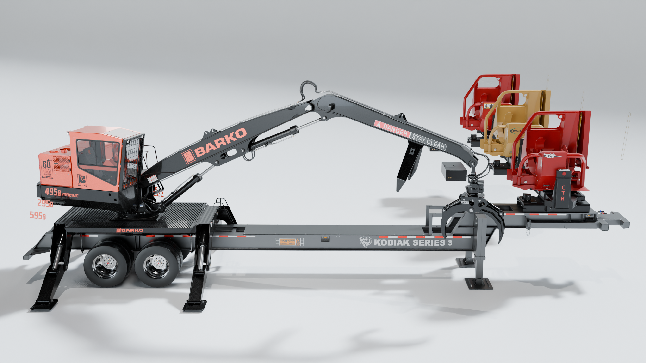 Barko Loader with Trailer and delimber Pack 3d Model