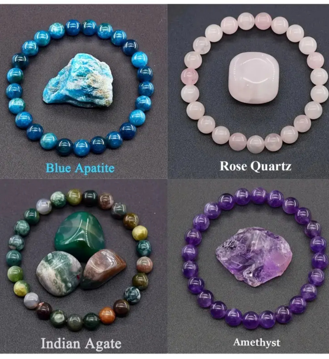 Natural Gemstone Bracelets - Set of Four