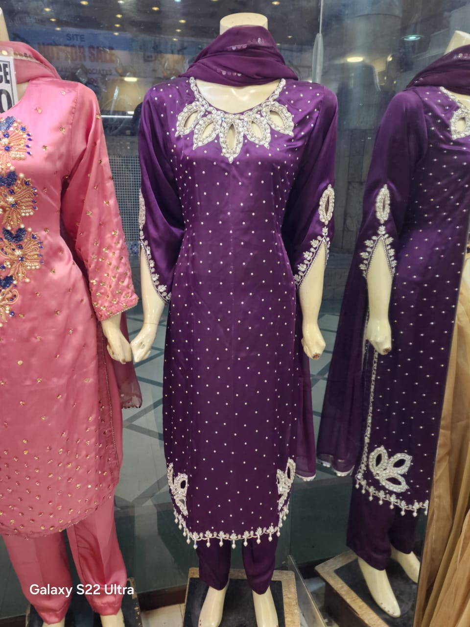 Cutwork Long Shirt Style Silk Dress For Women