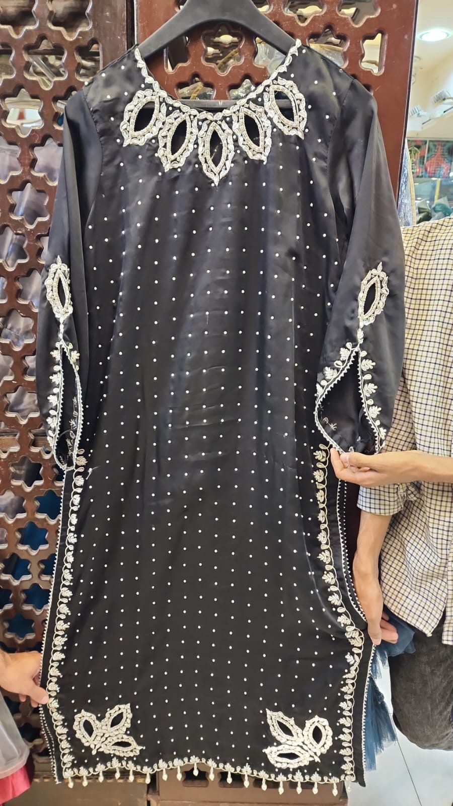Cutwork Long Shirt Style Silk Dress For Women