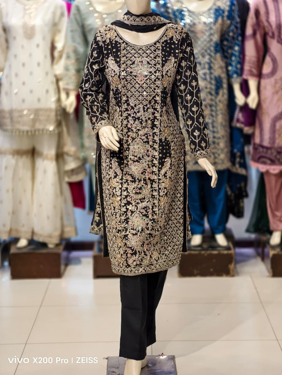 Heavy Long Shirt Style Fancy Party Wear Dress