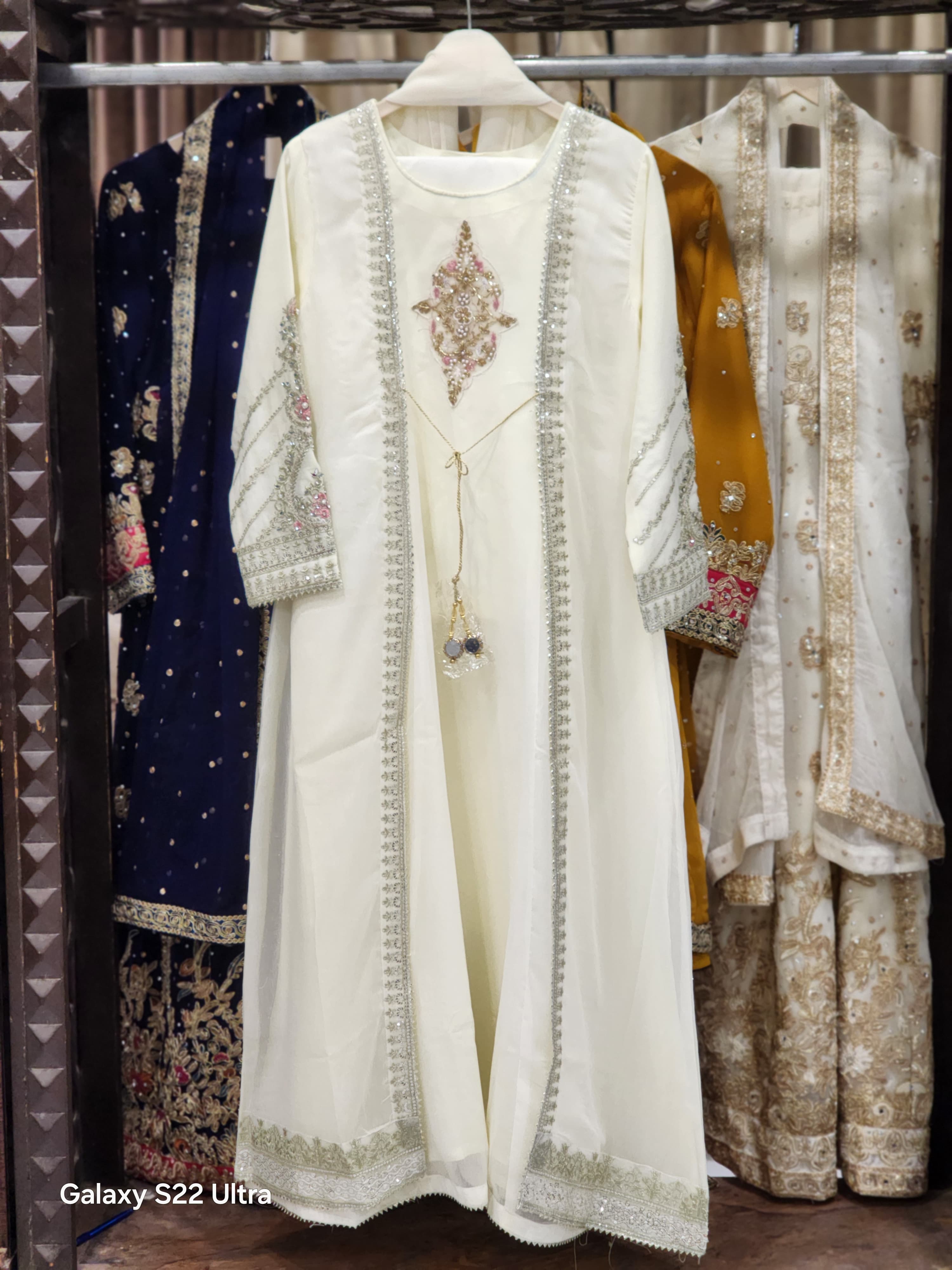 Front-Open Long Coat Gown – 3 Piece Shafoon Elegance