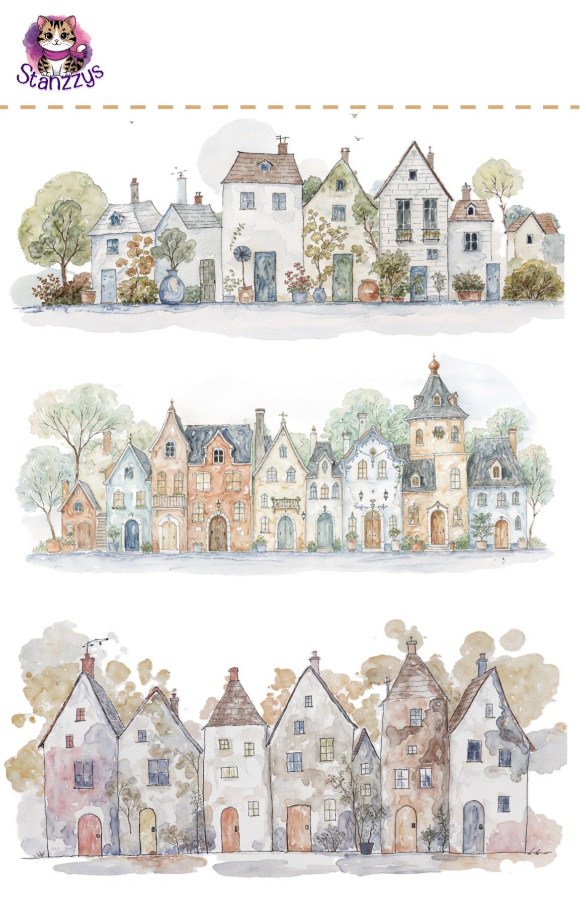 Whimsical Watercolor Village Stickers