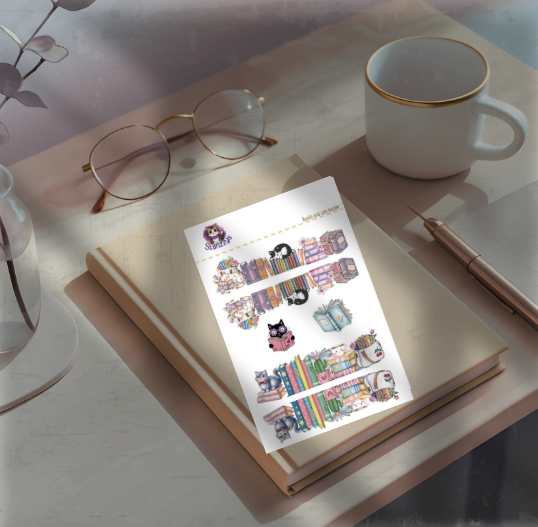 Books and Cats Decorative Border Stickers