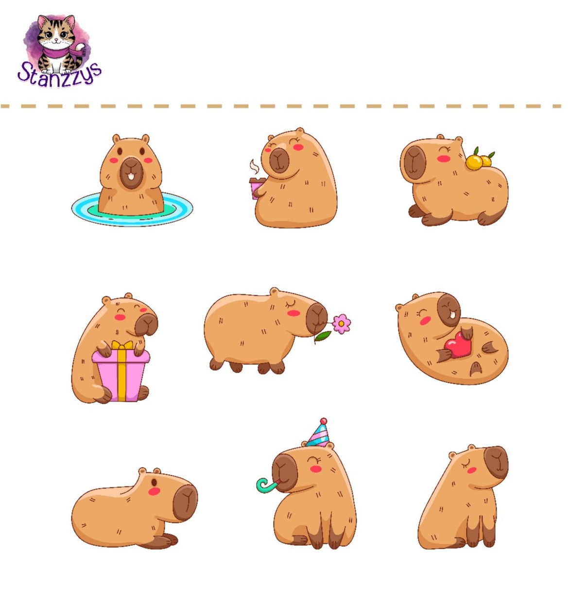 Cute Capybara Sticker Set
