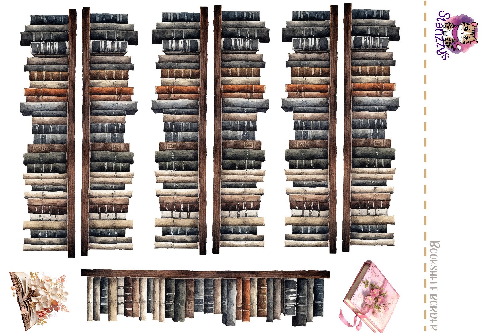 Watercolor Bookshelf Border Stickers