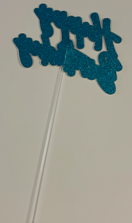 Happy Birthday Cake Topper - Blue Glitter
