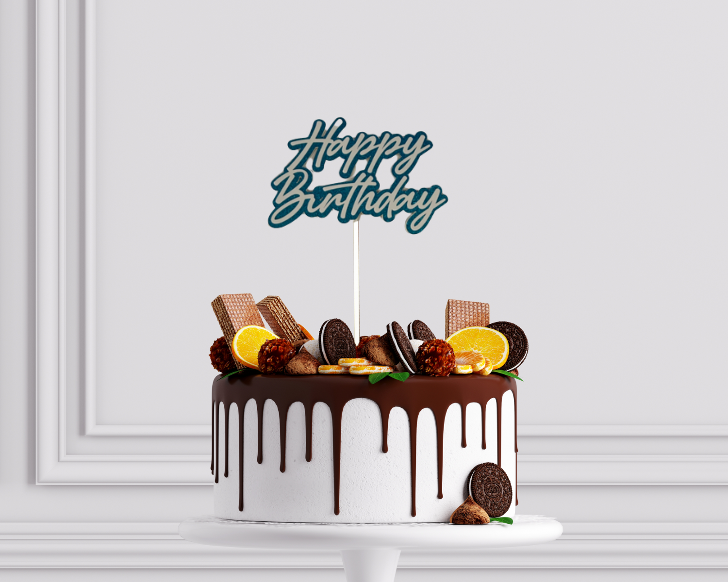 Happy Birthday Cake Topper - Blue Glitter