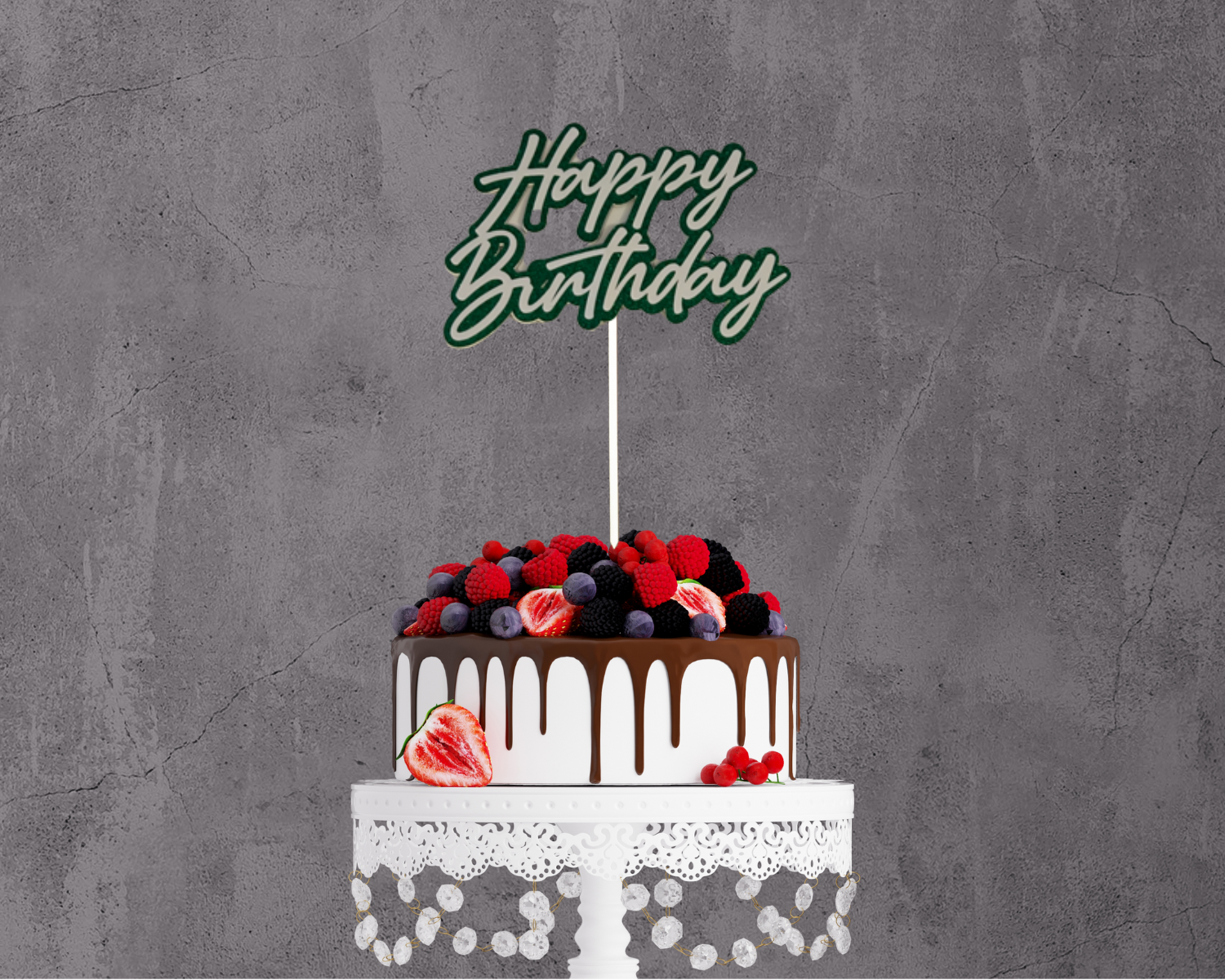 Happy Birthday Cake Topper - Green Glitter