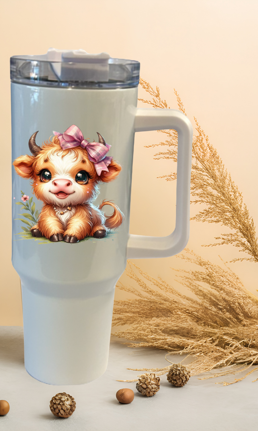 Insulated Travel Mug with Baby Highland Cow Design