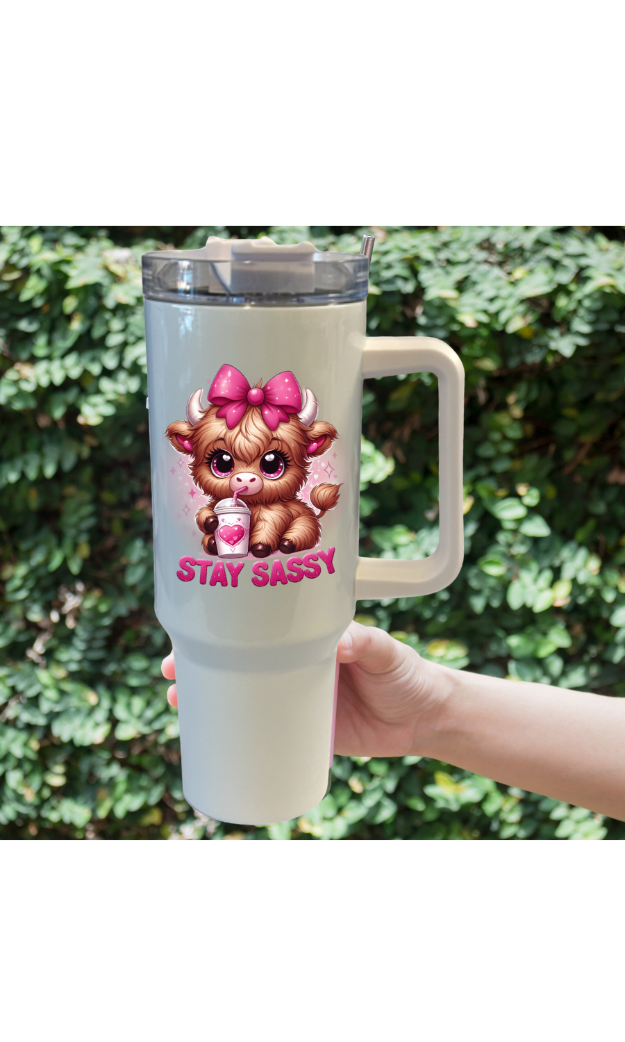 Insulated Travel Mug with Baby Highland Cow Design