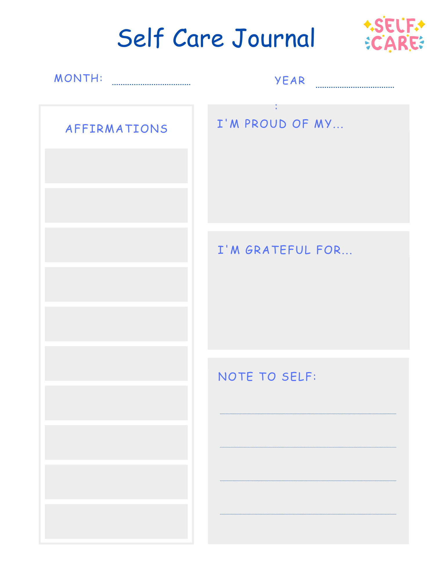 Self Care Planner