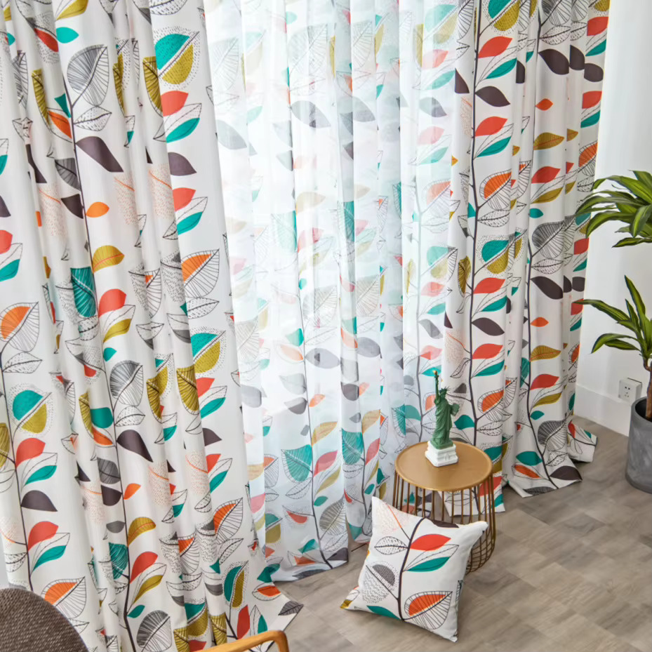 Colourful Leaf Pattern Curtains
