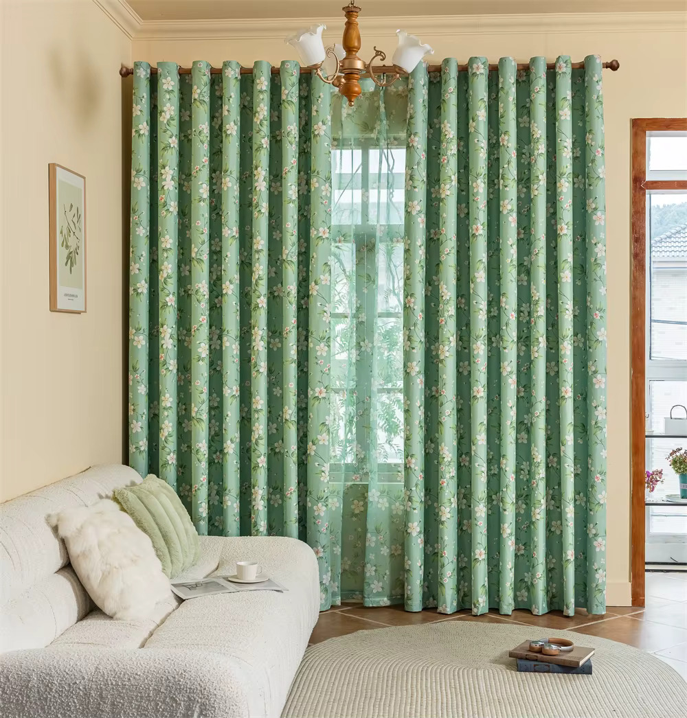 Floral Green Fully Blackout Curtains