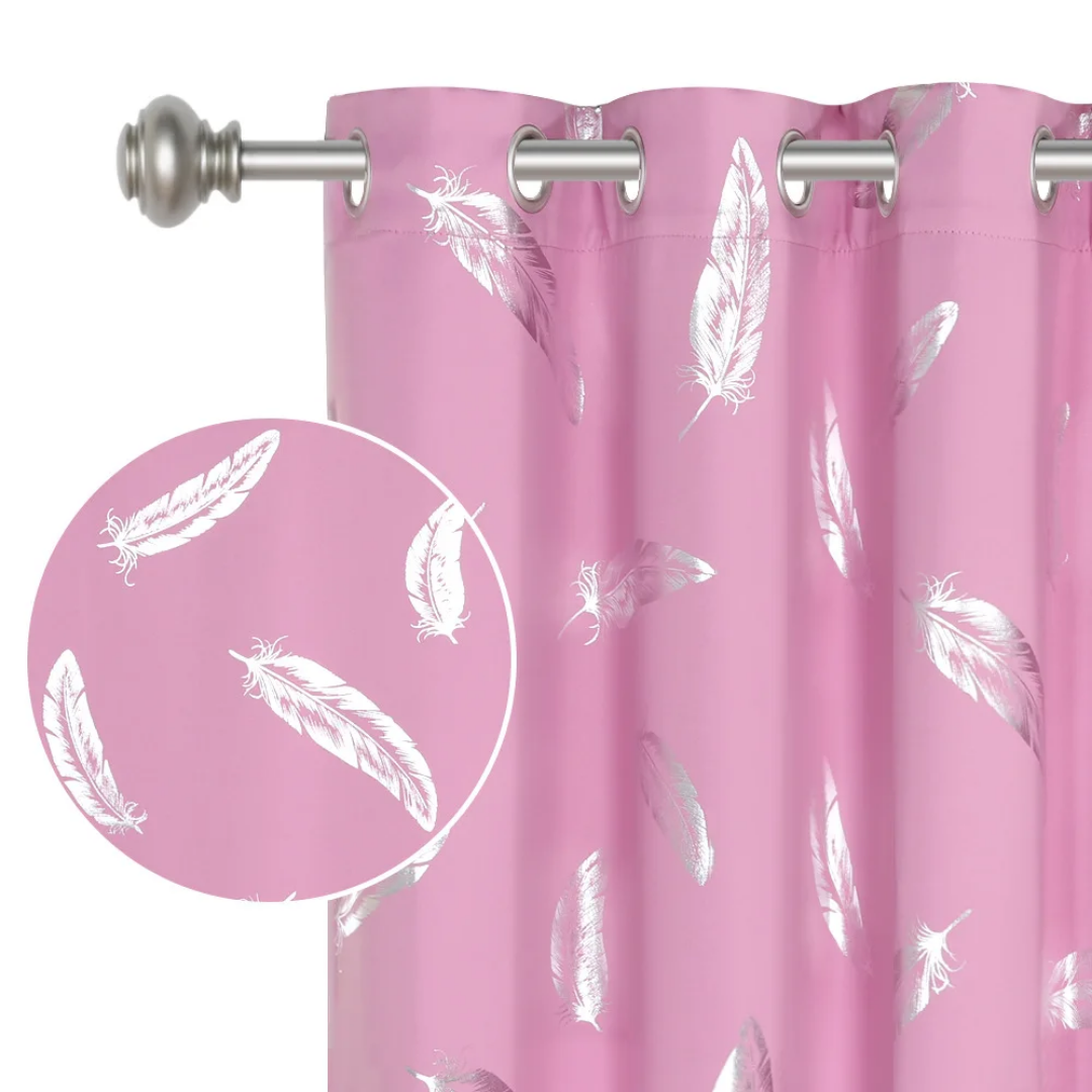   High Quality Pink Feather Blackout Printed Curtains