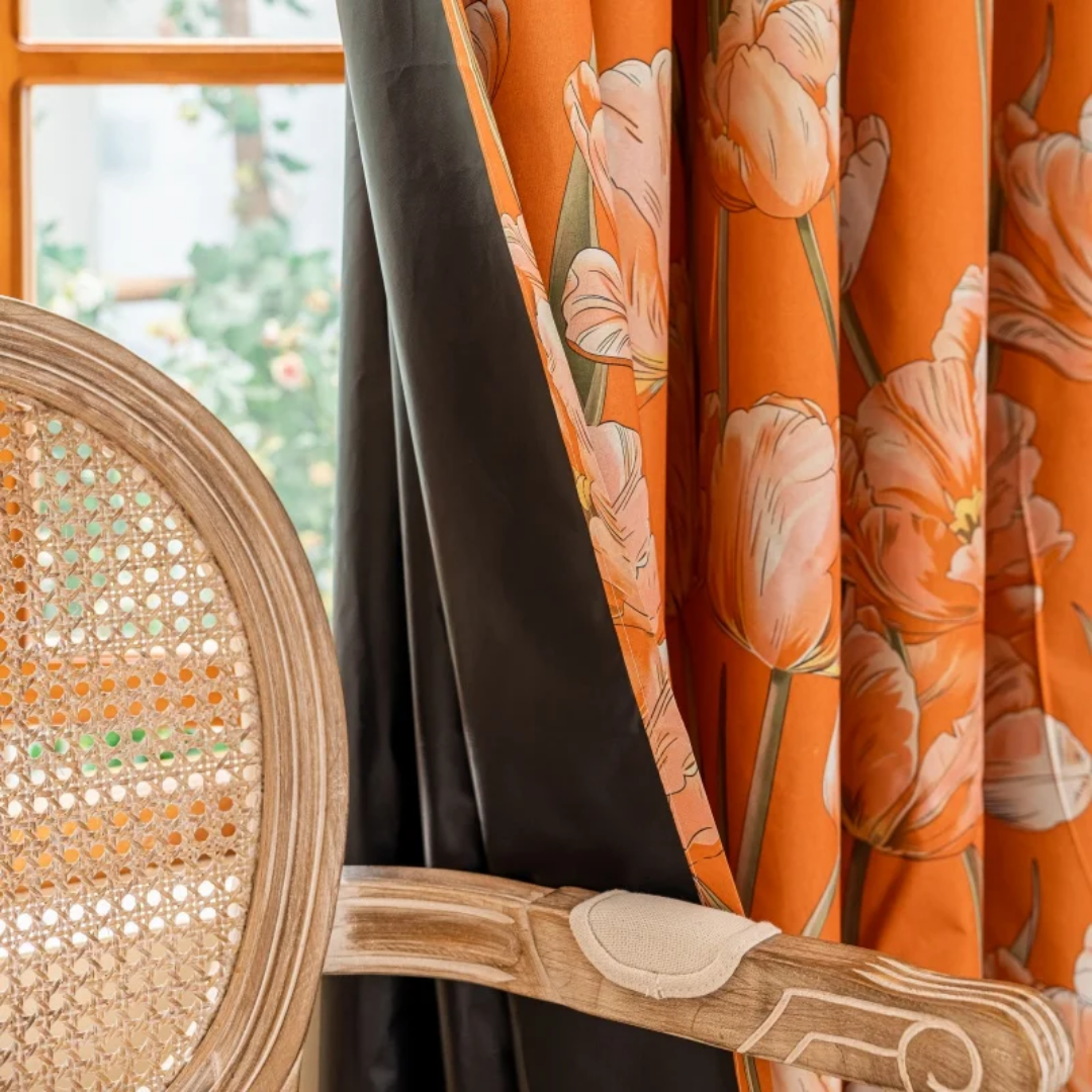 Orange Floral Curtains
