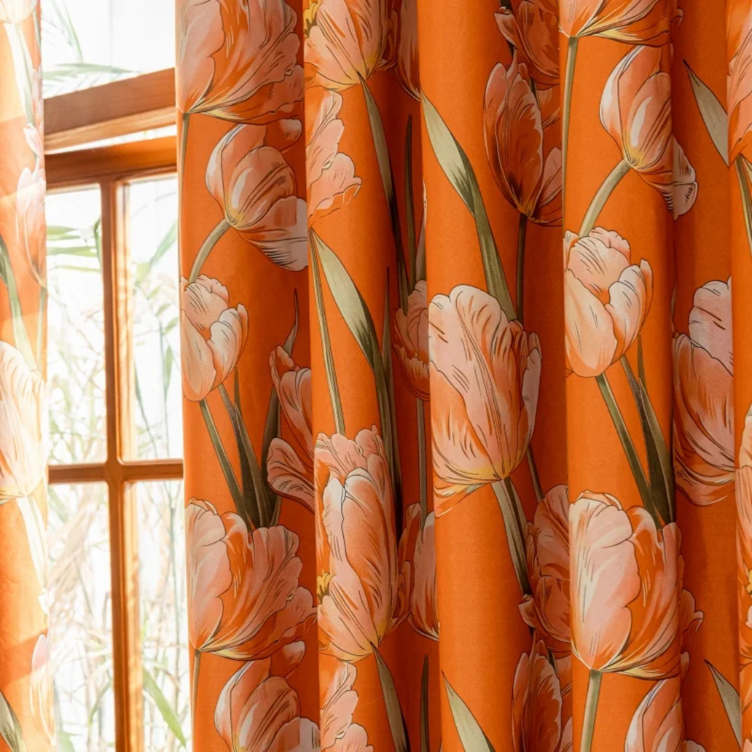 Orange Floral Curtains