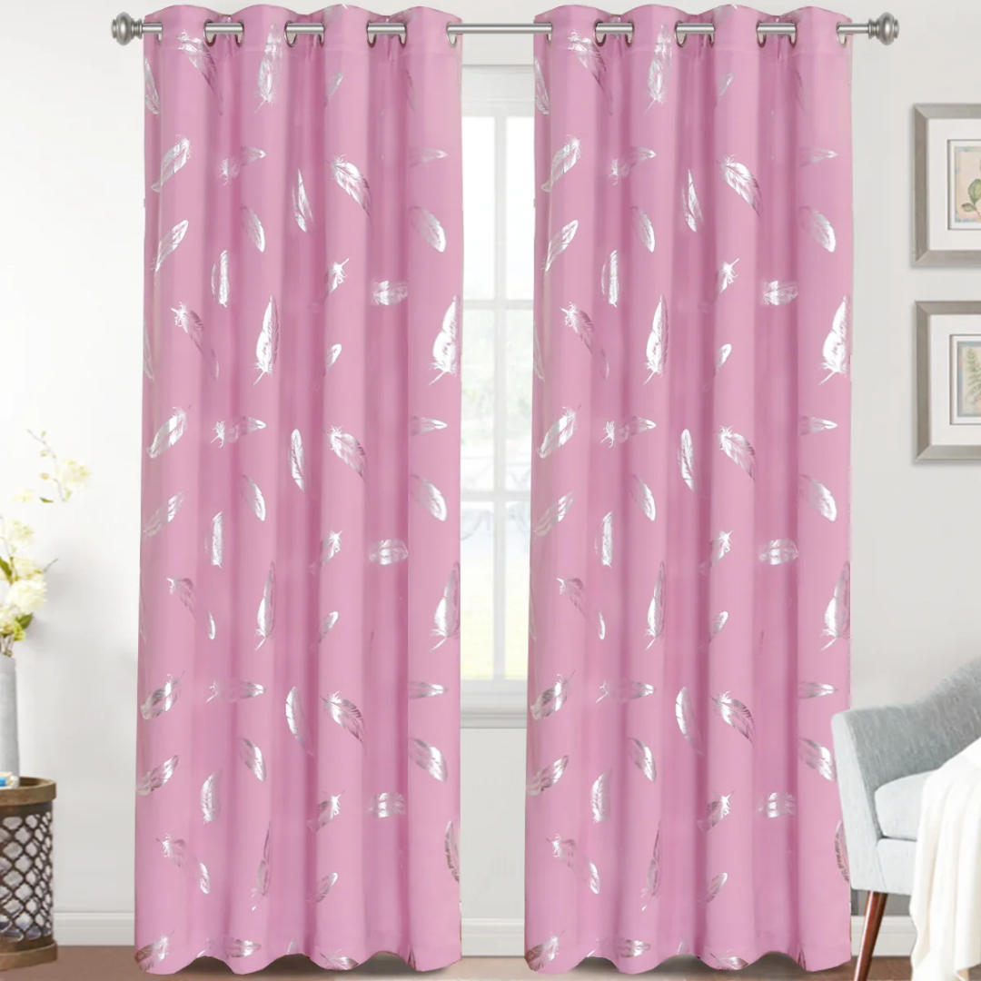 High Quality Pink Feather Blackout Printed Curtains