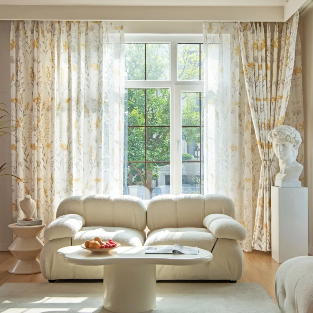 American Pastoral Style Yellow Floral Printed Blackout Curtains