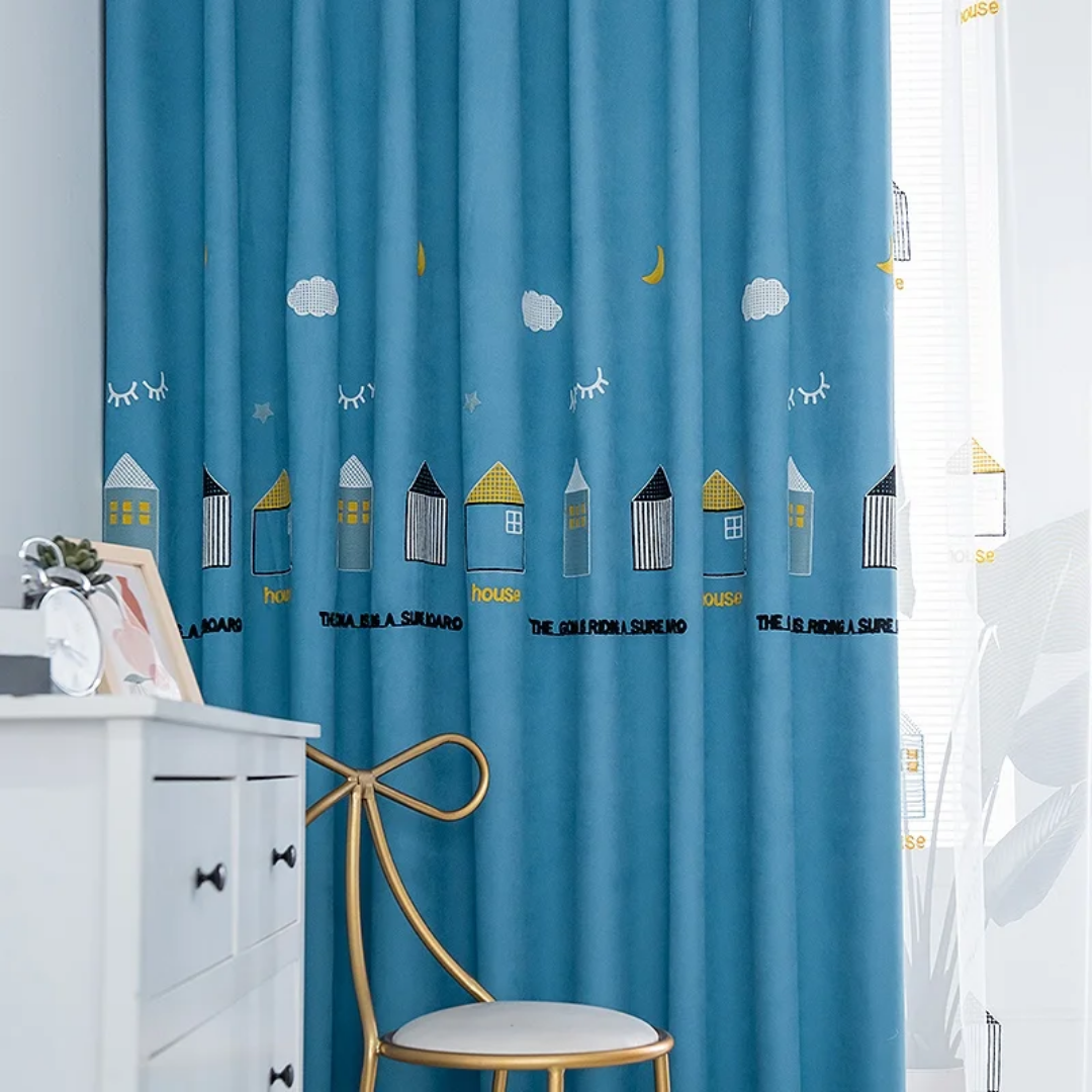 Small House  Pattern Kids Thermal Blackout Curtains