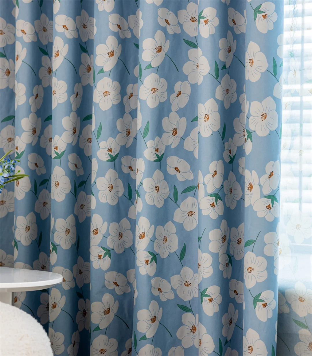 Blue Floral Patterned Curtains