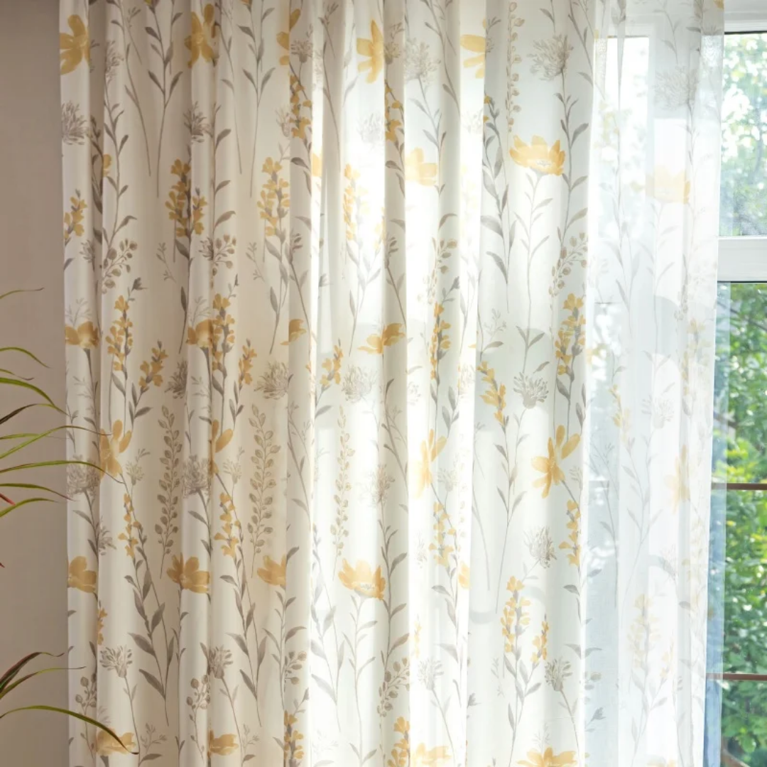 American Pastoral Style Yellow Floral Printed Blackout Curtains