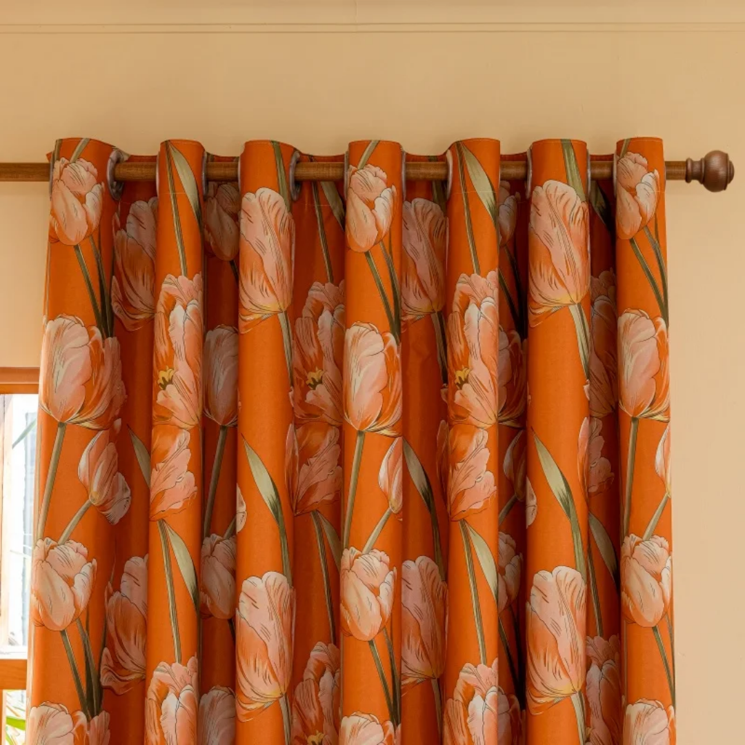 Orange Floral Curtains