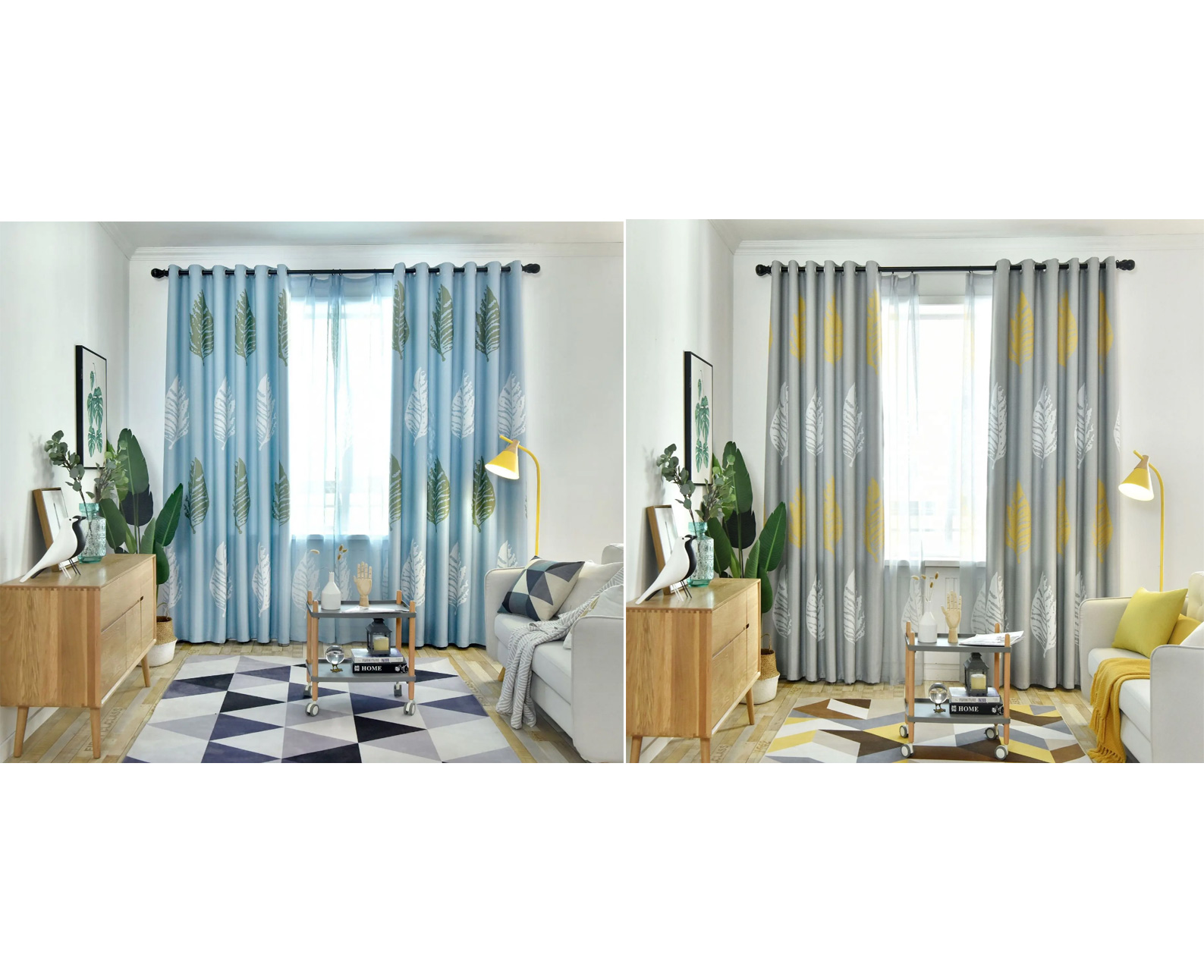 Modern Nordic Plant Leaf Printed Curtain