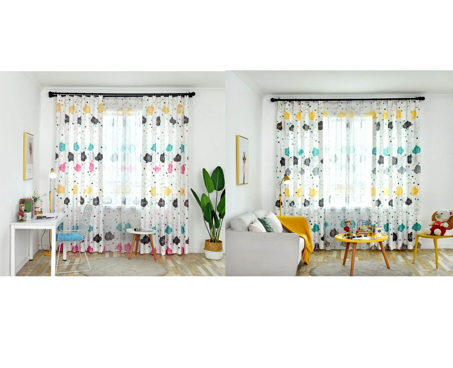 Colorful Cartoon Cloud Blackout Kids Curtains