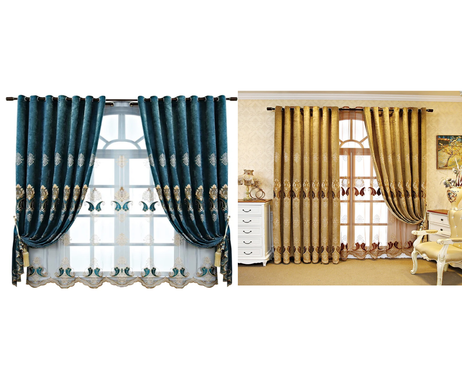 Luxurious European Chenille Embroidered Curtain