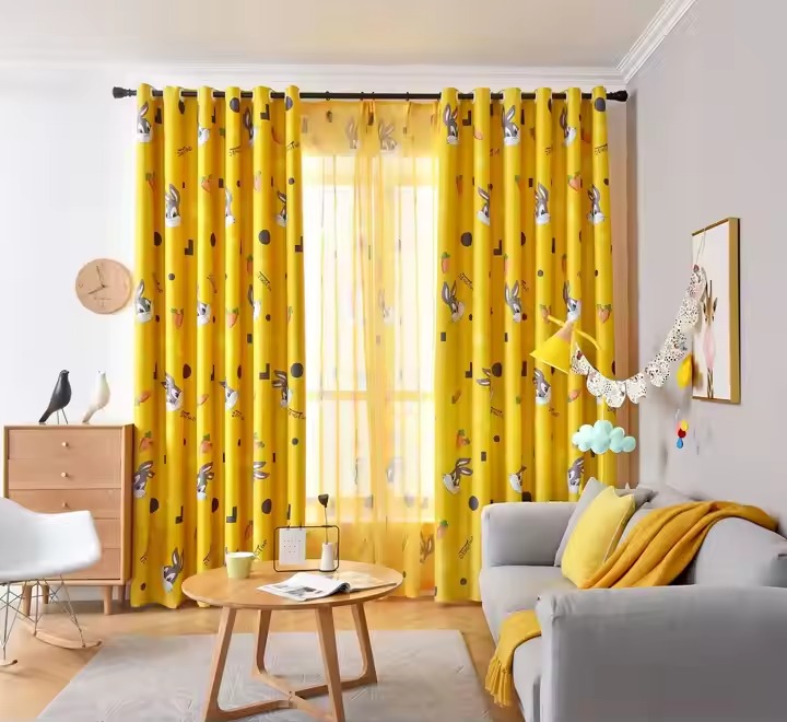 Printed Cartoon Rabbits  Kids Curtains
