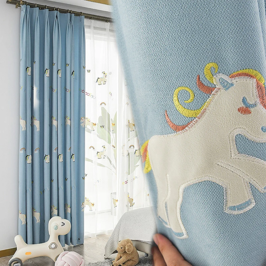  Unicorn Embroidered Kids Blackout Curtains