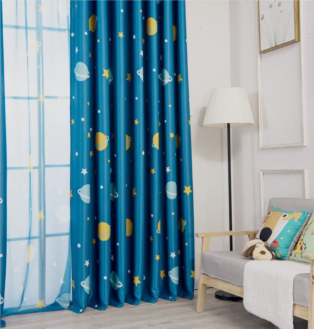 Blue Space Theme Curtains