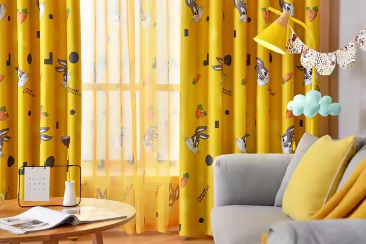 Printed Cartoon Rabbits  Kids Curtains