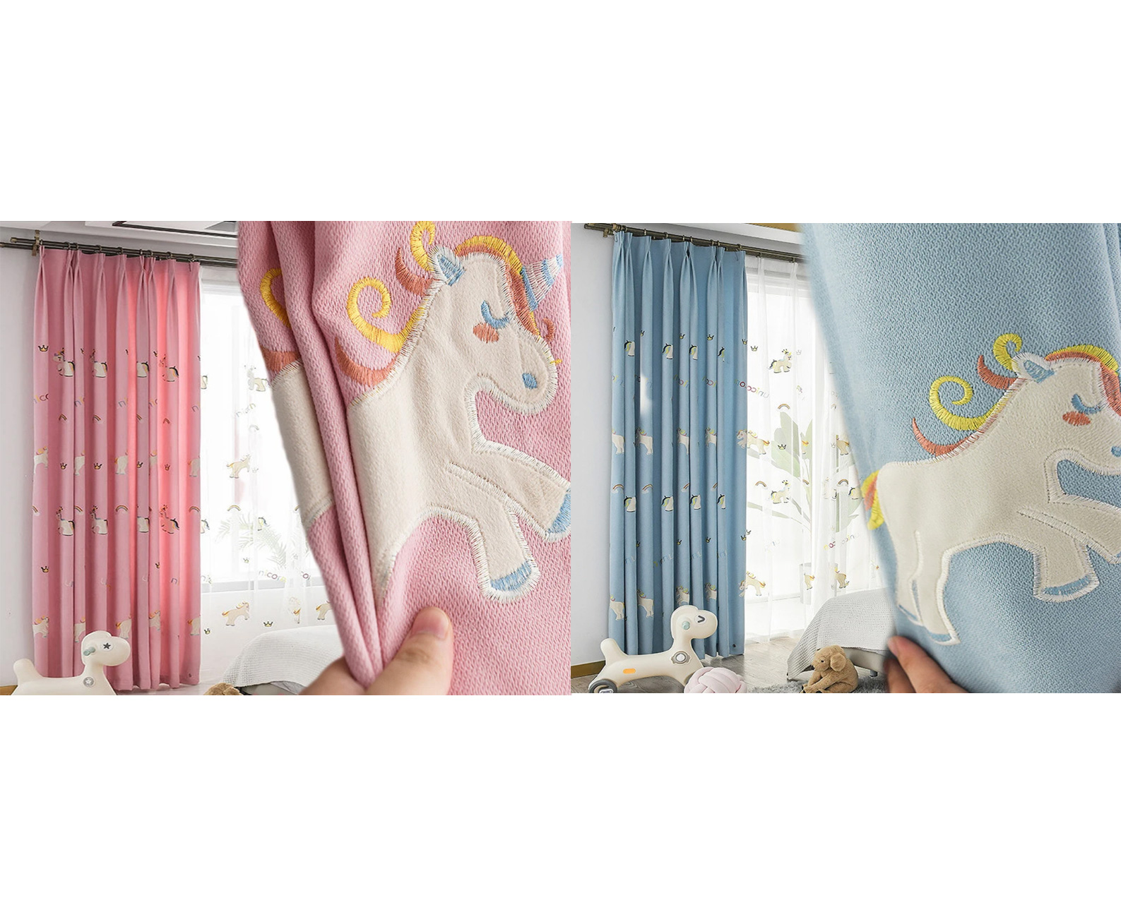 Unicorn Embroidered Kids Blackout Curtains