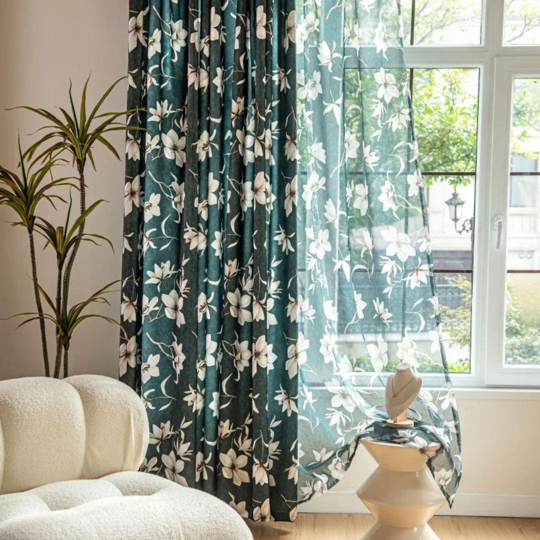 American Style Flower Printed Blackout Curtain