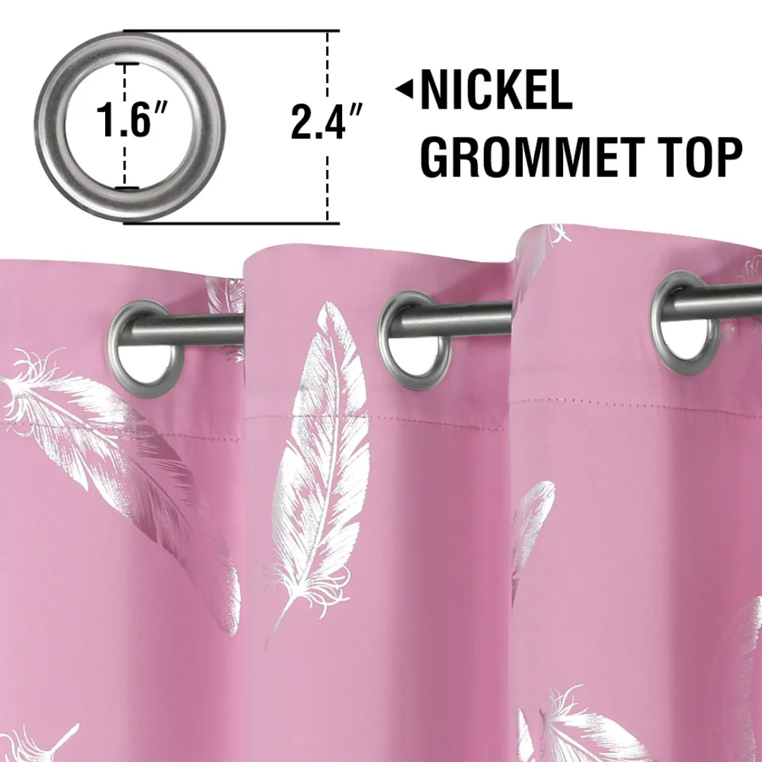   High Quality Pink Feather Blackout Printed Curtains