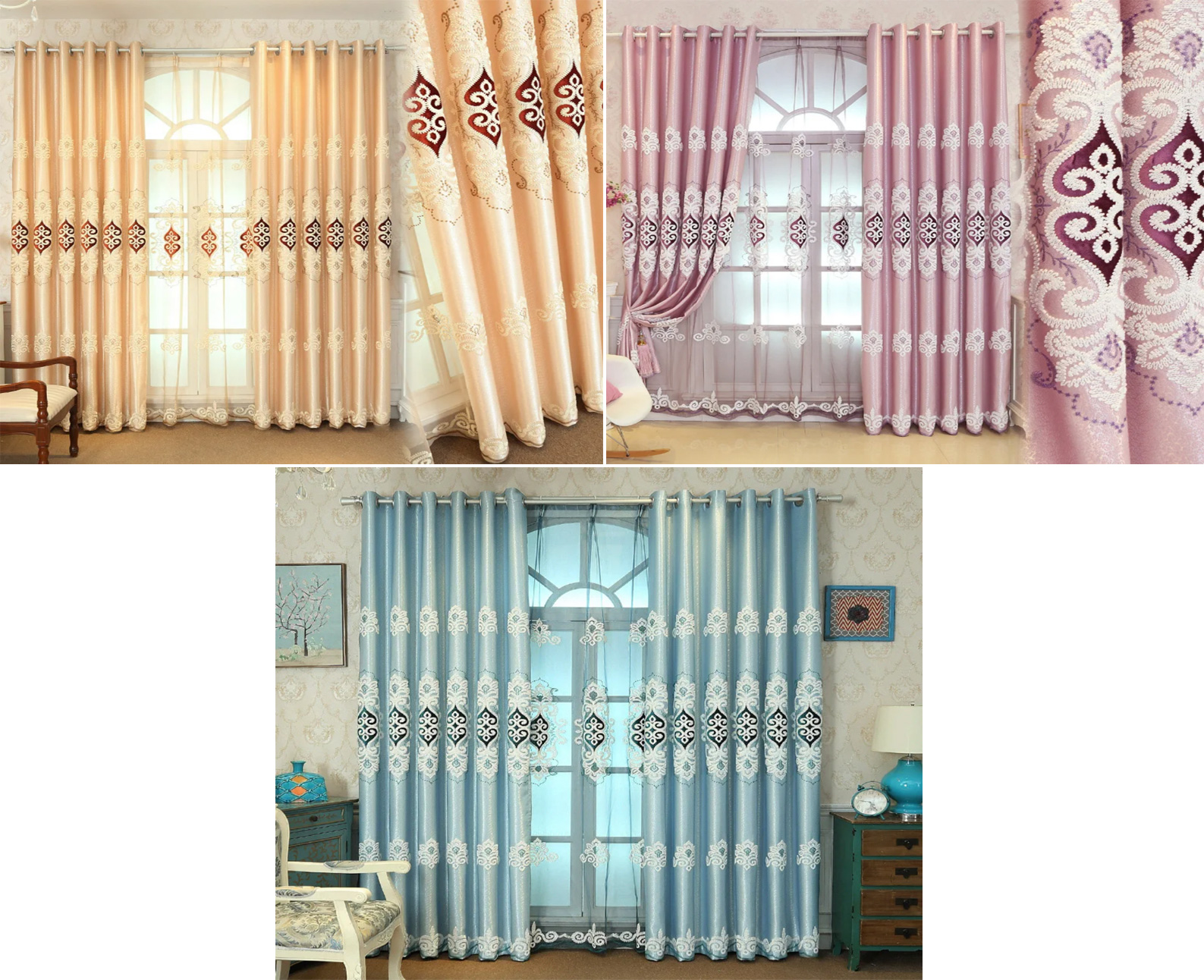 Elegant Floral Pattern Embroidered Curtains