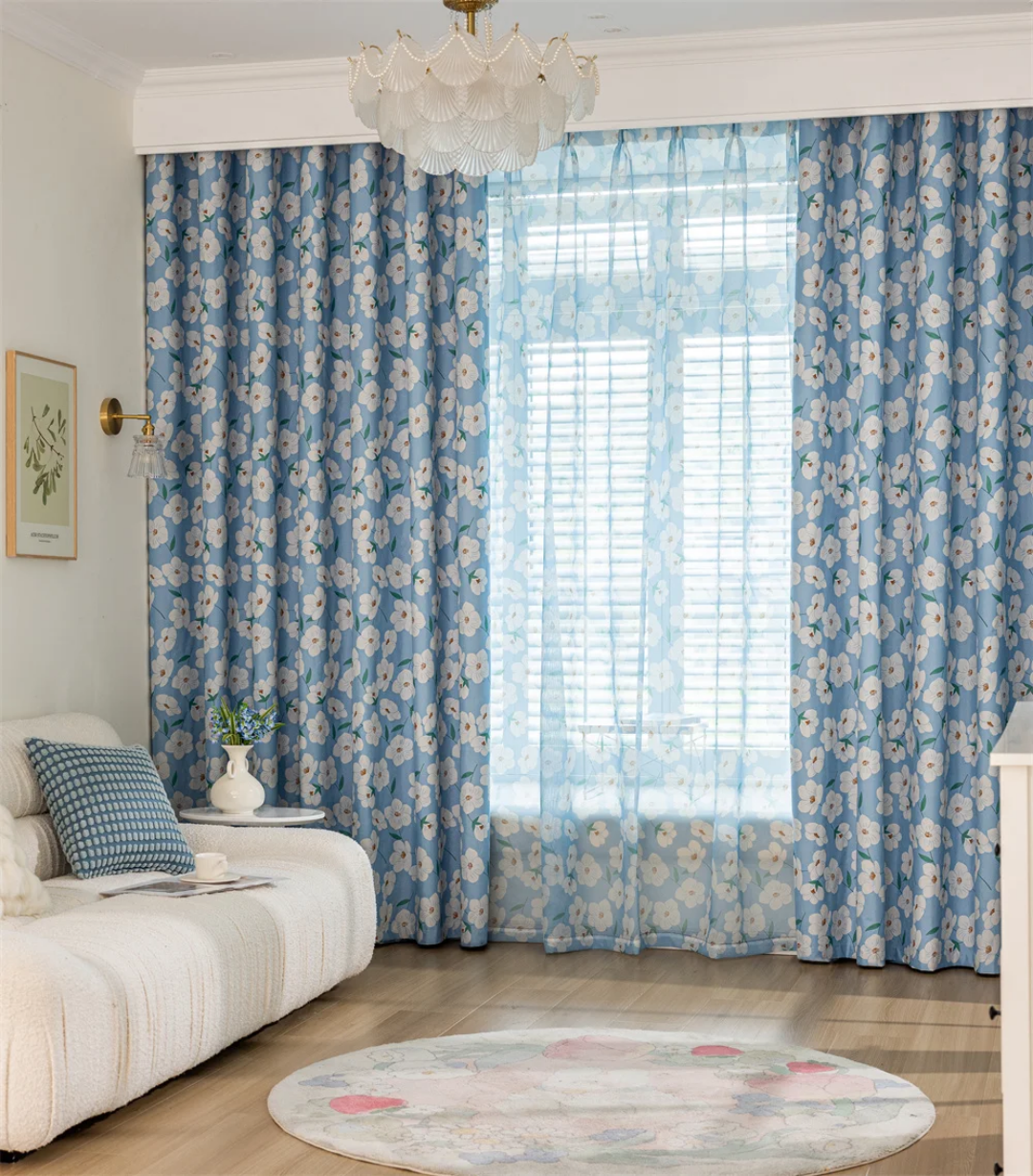 Blue Floral Patterned Curtains
