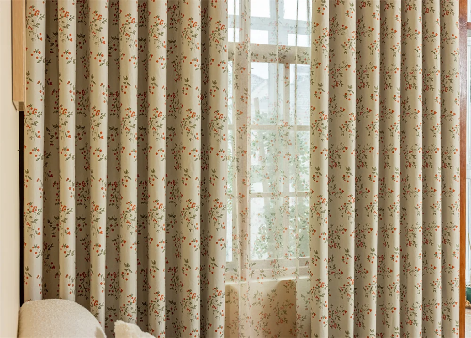 Floral Patterned Beige Blackout Curtains