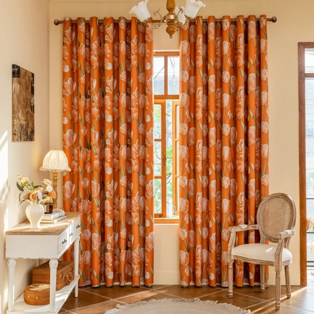 Orange Floral Curtains