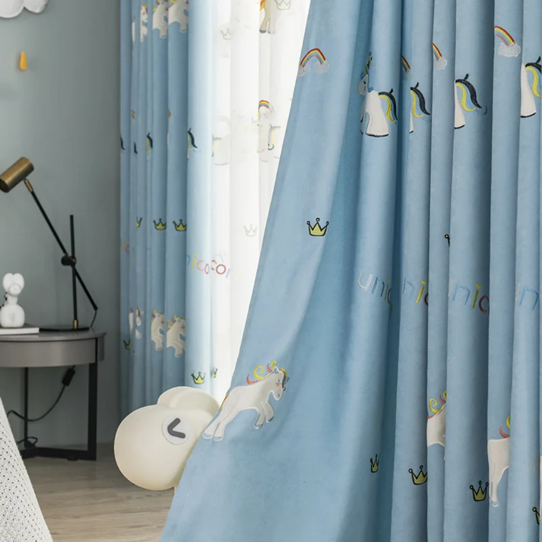  Unicorn Embroidered Kids Blackout Curtains