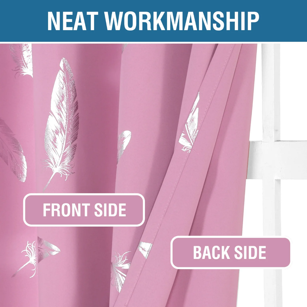   High Quality Pink Feather Blackout Printed Curtains