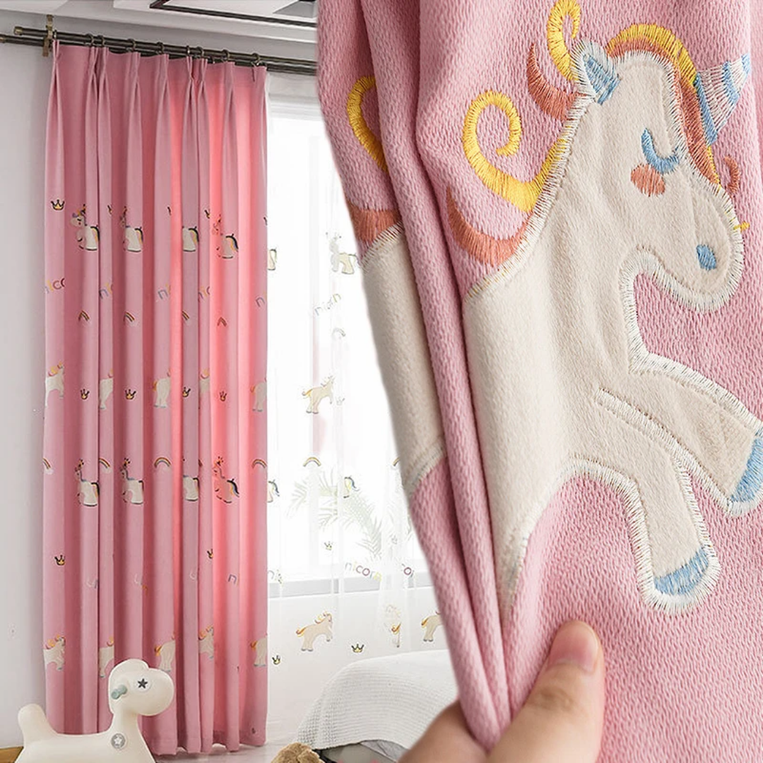 Unicorn Embroidered Kids Blackout Curtains